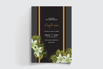 WEDDING INVITATION FRAME WITH FLOWER DECORATIONS AND FRESH LEAVES