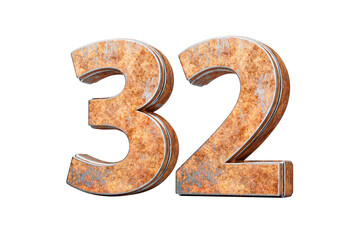 Number Thirty Two 32 Digit Made Of Old Rusty Iron Metal Texture 3d Illustration