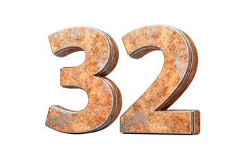 Number Thirty Two 32 Digit Made Of Old Rusty Iron Metal Texture 3d Illustration