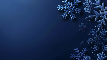 An elegant winter scene featuring detailed blue snowflakes scattered on a deep blue background, creating a cool and festive atmosphere, perfect for seasonal themes. - Powered by Adobe