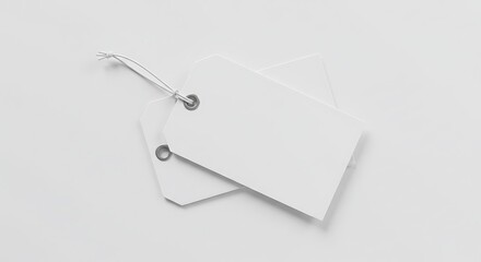 Blank White Tags Isolated on White Background with String for Price or Branding