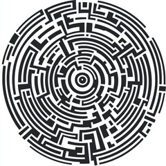 Circular maze design.  Intricate patterns create a complex, spiraling path