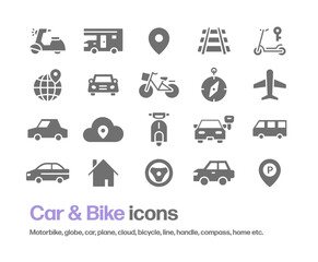 車,自転車,バイク,飛行機,乗り物のアイコンセット