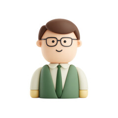 Cute cartoon character in formal attire with glasses, displaying friendly demeanor and cheerful expression, perfect for illustrations and animations in various contexts
