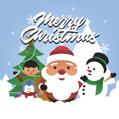 Merry christmas background santa and friend character for social media template