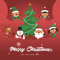 Merry christmas background with santa claus and friend