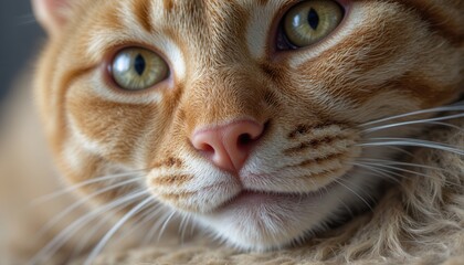 Ginger cat close-up portrait with green eyes