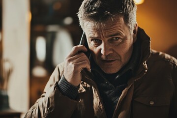 Its so nice to hear from you again. Shot of a mature man talking on a cellphone at home