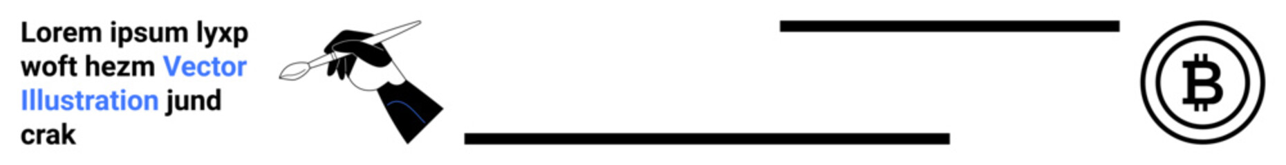 Hand holding a pen drawing lines toward a Bitcoin symbol, merging creativity and technology. Ideal for finance, cryptocurrency, blockchain, technology, innovation, design, and simple landing page