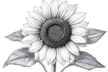 Fototapeta premium Detailed sunflower drawing with shaded petals high resolution picture