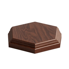 Dark brown wooden hexagonal pedestal isolated on transparent background