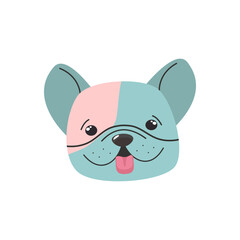 Cute French Bulldog cartoon face in pastel tones – playful vector for kids and pet designs
