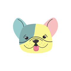 French Bulldog cartoon face in pastel tones – playful dog vector for kids and pet designs.