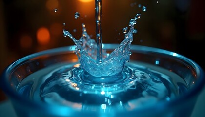 Water Splash in Clear Blue Liquid, Clean, Fresh, and Pure Concept