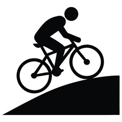 Obraz premium Black Silhouette of Person Riding Bicycle Uphill Vector Icon