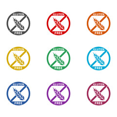 Gluten free label icon isolated on white background. Set icons colorful