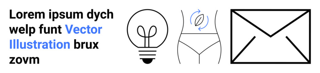 Lightbulb represents creativity, body arrows suggest fitness or transformation, envelope symbolizes communication. Ideal for wellness, innovation, messaging, email, creativity, fitness or a simple