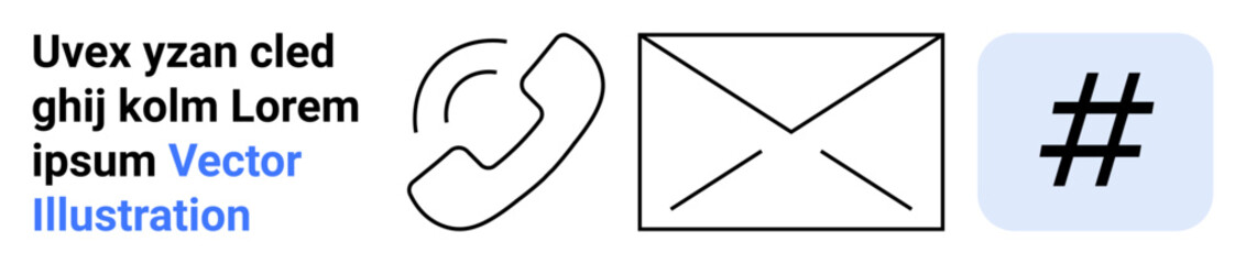 Phone, envelope, and metadata tag icon illustration emphasizing connectivity, messaging, and trends. Ideal for support, media, branding, communication marketing mobile apps and simple landing page