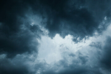 Cute Skyscape Of Sky With Heavy Rain Or Snow Clouds Backdrop, Thunderbolt Storm With Lightings -...