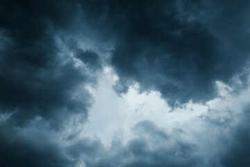 Cute Skyscape Of Sky With Heavy Rain Or Snow Clouds Backdrop, Thunderbolt Storm With Lightings - Photo Of Nature
