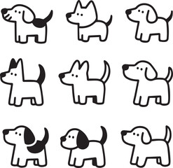 Cartoon Dog Outline Set – Various Breeds in Minimal Style for Coloring or Stickers