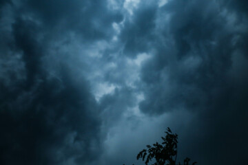 Cute Skyscape Of Sky With Heavy Rain Or Snow Clouds Backdrop, Thunderbolt Storm With Lightings - Photo Of Nature
