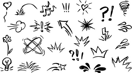 Comic Cartoon Doodle Elements Drawing Vector Set