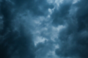 Cute Skyscape Of Sky With Heavy Rain Or Snow Clouds Backdrop, Thunderbolt Storm With Lightings -...