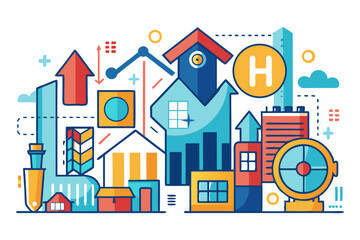 A close-up image of a person using a calculator while holding a credit card, symbolizing financial management, rising interest rates, and digital banking. Futuristic graphics including upward arrows, 