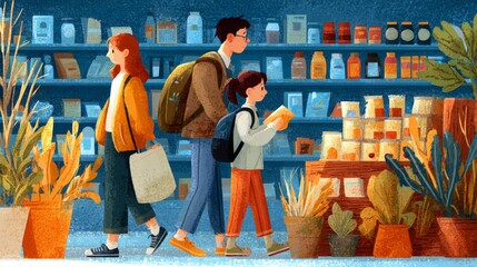 Family Grocery Shopping: Warm Colors and Autumnal Ambiance