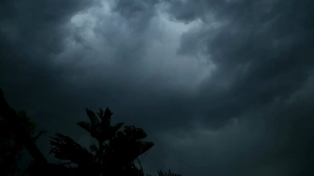 Cute Skyscape Of Sky With Heavy Rain Or Snow Clouds Backdrop, Thunderbolt Storm With Lightings - Photo Of Nature
