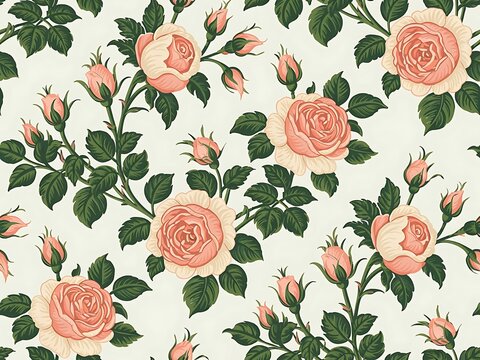 Seamless vintage rose flower pattern background illustration