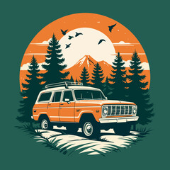 vintage forest car vector
