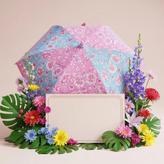 Floral Umbrella and Blank Sign