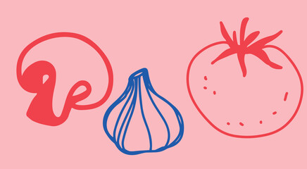 Restaurant. Abstract drawing vegetables. Sketch, ink, line art, vector	
