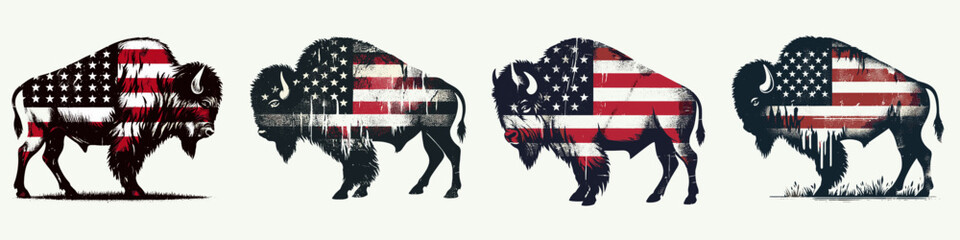 Bison. 4th of July Independence Day American Flag Patriotism Usa America Clipart Vector Illustration. buffalo giant ungulate powerful grazer icon natures strength.