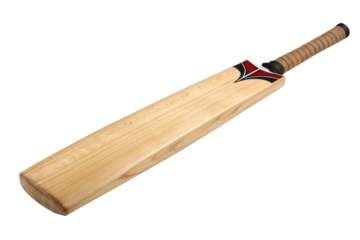 Professional Wooden Cricket Bat with Natural Finish Isolated on Transparent Background