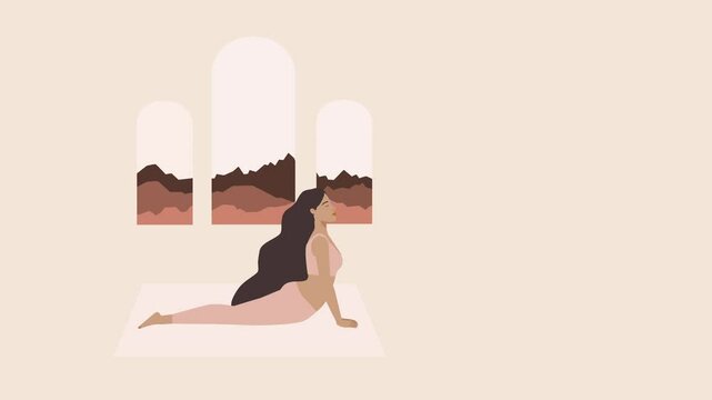 Warm and clean animated vector motion graphics horizontal 4k Yoga poster story with copy space
