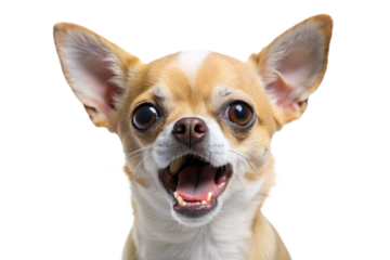 Expressive Light Brown Chihuahua Barking Isolated on Transparent Background
