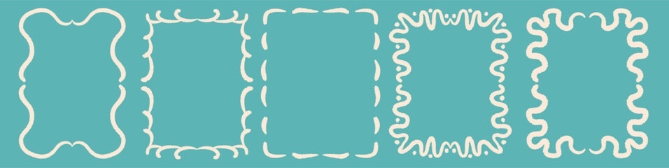 A diverse set with wavy frames , scalloped, and decorative elements. Hand-drawn  vector borders with a whimsical elements.
