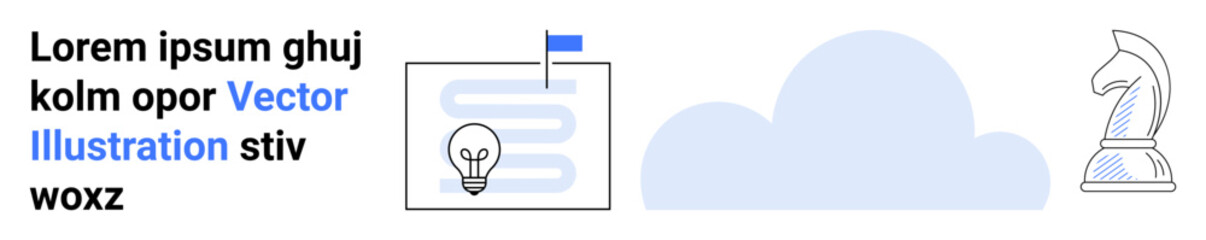 Abstract light bulb, flag on text, cloud, and chess knight. Ideal for strategy, planning, innovation, technology, creativity leadership simple landing page
