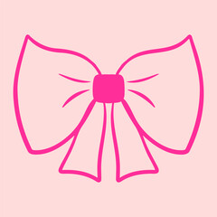 Hand draw pink girly linear bow on isolated background. Decorative flirty festive romantic vector element