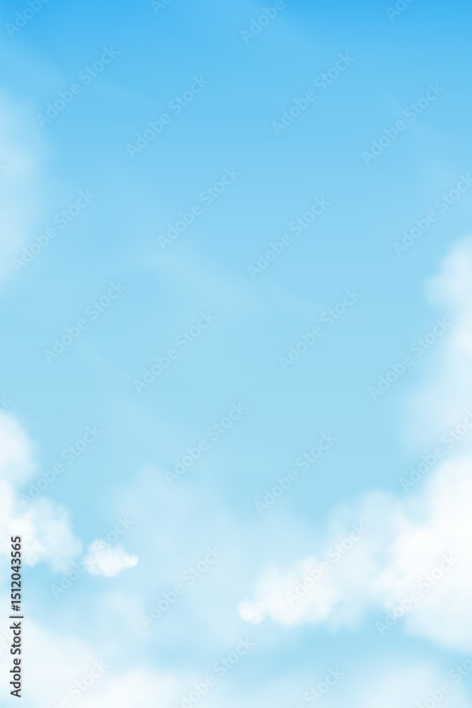 Wall mural sky blue with clouds background,vertical vector cartoon 3d clear sky and fluffy cloudy with morning 