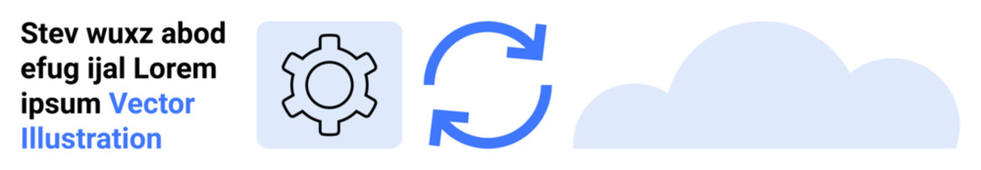 Gear icon with refresh arrows indicating synchronization process beside a cloud. Ideal for cloud computing, data transfer, backup, technology, process optimization, software integration, simple