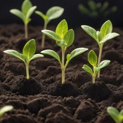 Green seedlings growing in the ground
