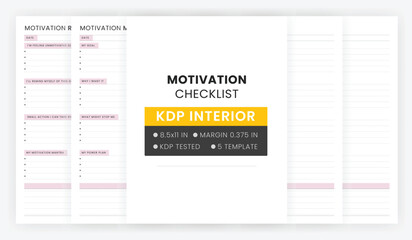 Daily Motivation Checklist Notebook Template Vector File Printable, Motivation Worksheet for Students