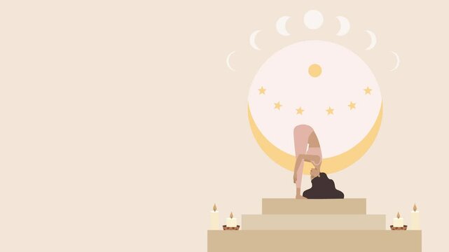 Warm and clean animated vector motion graphics horizontal 4k Yoga poster story with copy space