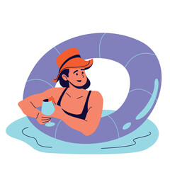 Illustration of an Swimming Pool Women Relaxing Cartoon Character