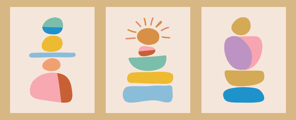 Boho Abstract Wall Art Set – Minimalist Colorful Geometric Vector Illustrations