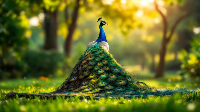 Regal peacock showcasing iridescent feathers in Baroque painting aesthetic
